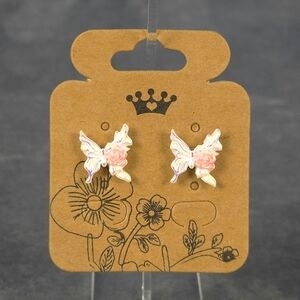 Iridescent Butterfly Stud Earring Stainless Steel Post Butterfly/Silicone Backs